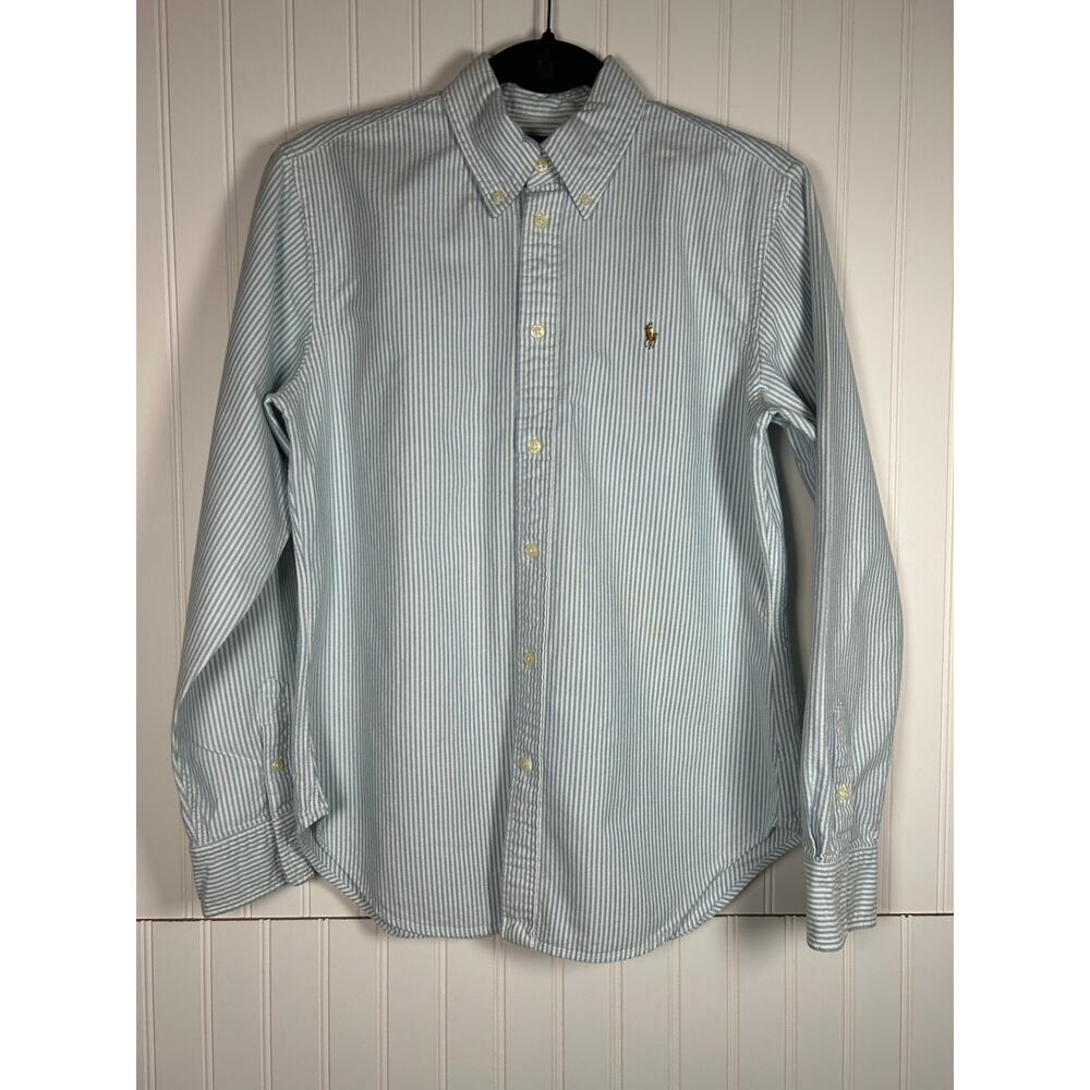 Ralph Lauren Men Striped Button Down Shirt Blue White Cotton Sz  M office career